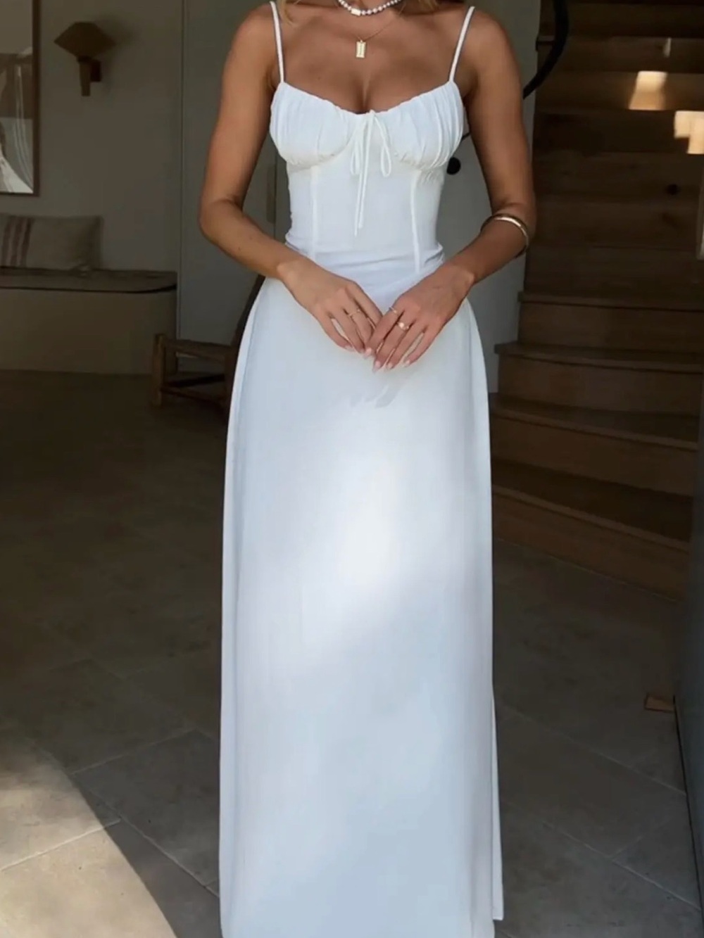 White Spaghetti-Strap Maxi Dress
